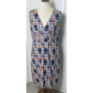 Peck & Peck Weekend Madrid Plaid Dress Sleeveless Orange Blue White Size 12